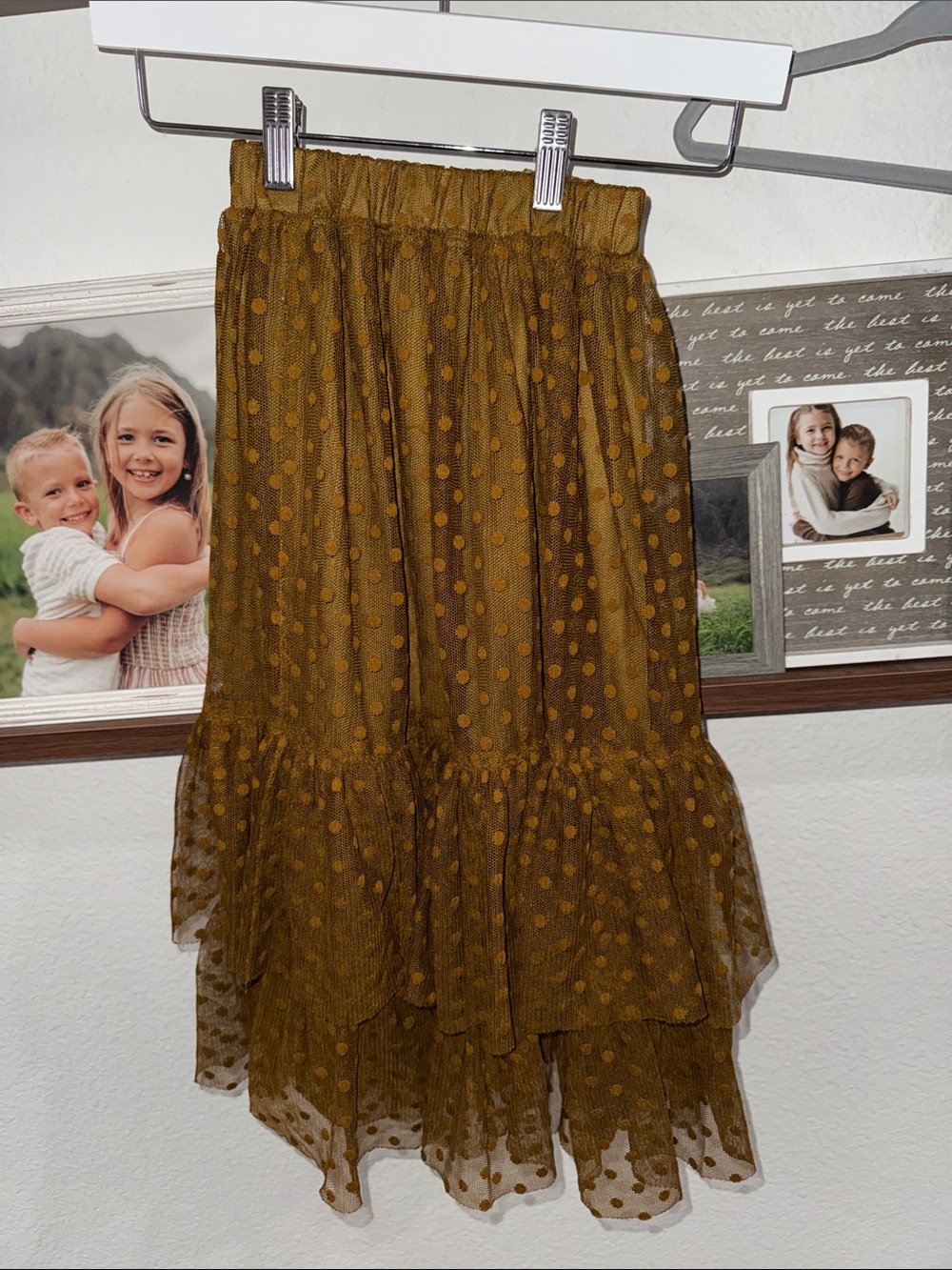 Joyfolie Mustard Polka Dot Tiered Skirt for Kids